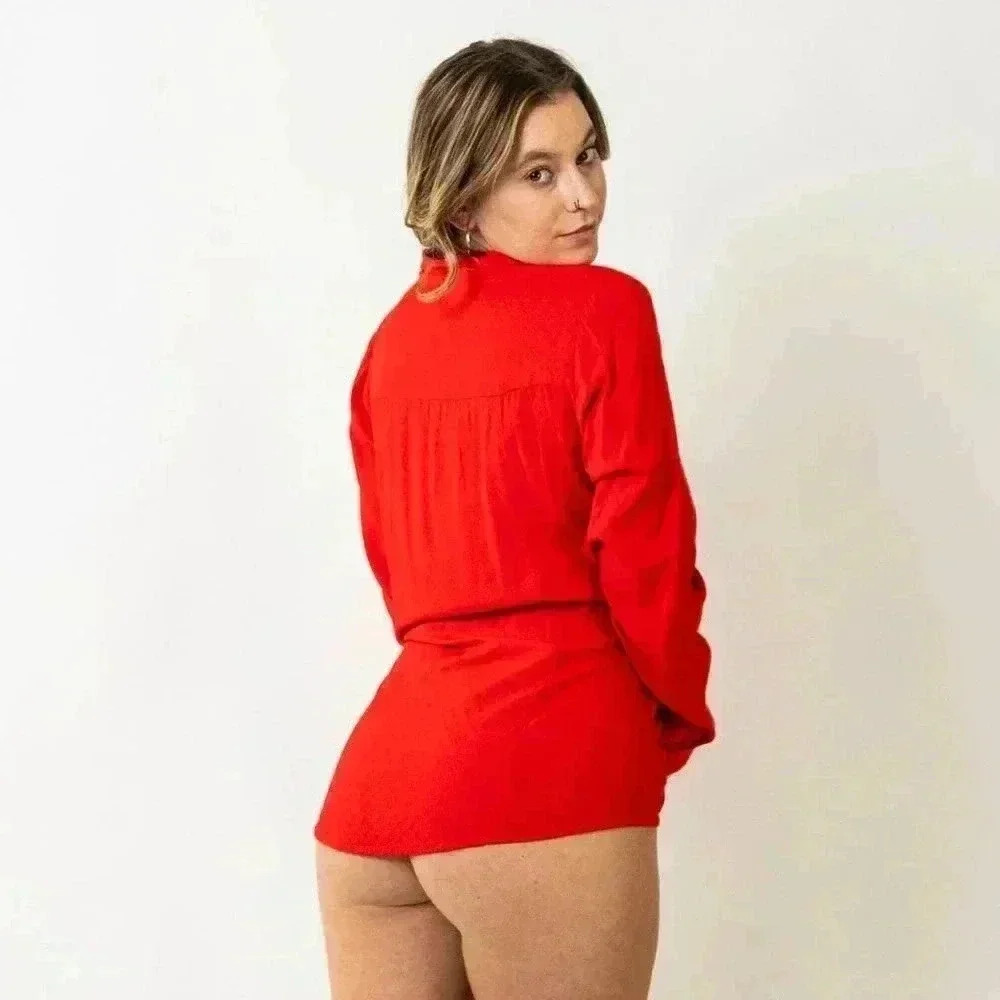 Maeve by Anthropologie Tie Front Red Long Sleeve Blouse - Picture 7 of 11